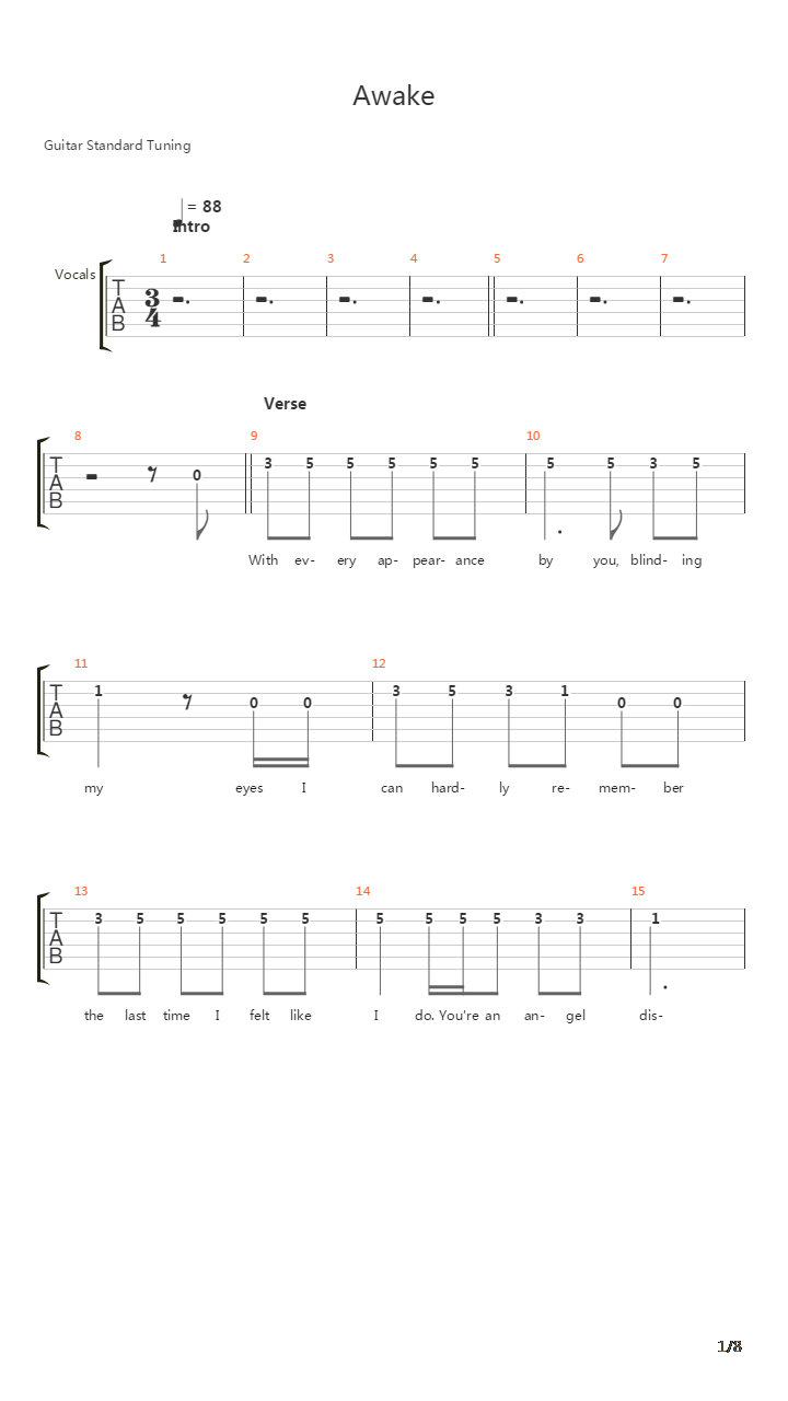 Awake吉他谱