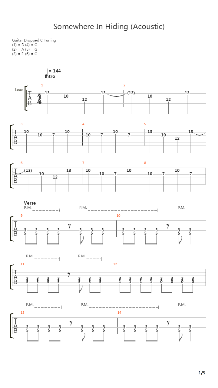 Somewhere In Hiding Acoustic吉他谱