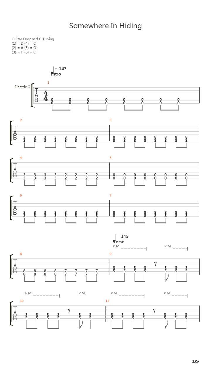 Somewhere In Hiding吉他谱