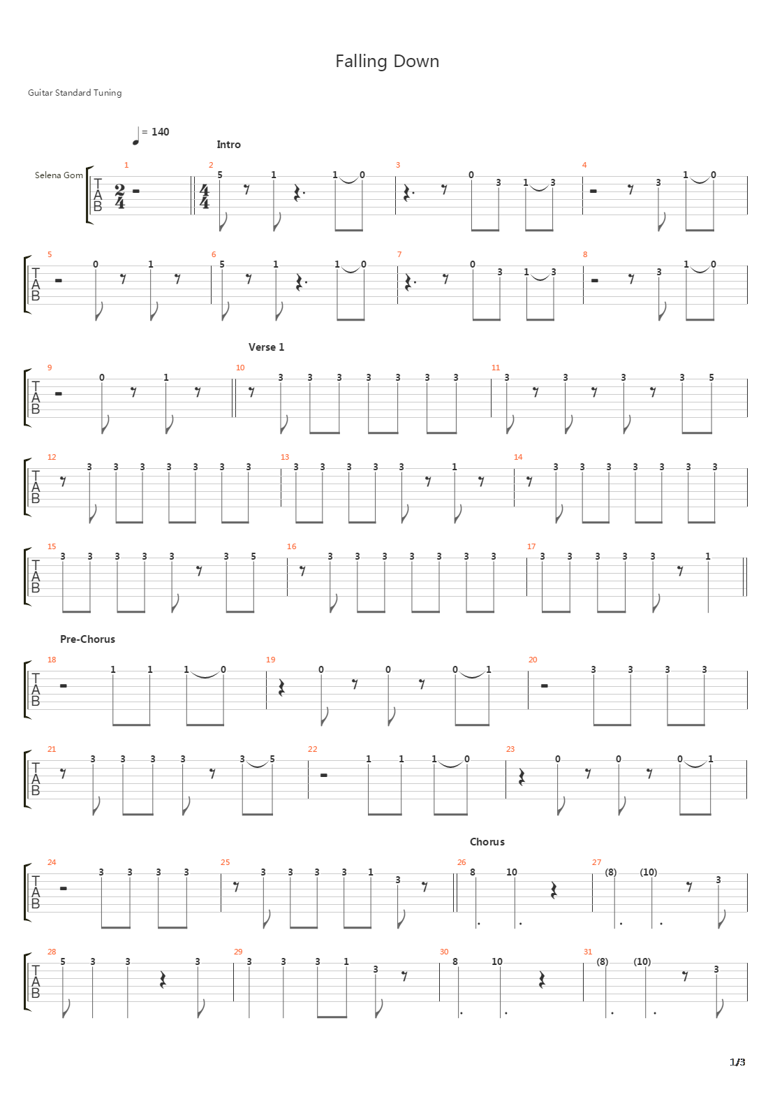 Falling Down吉他谱