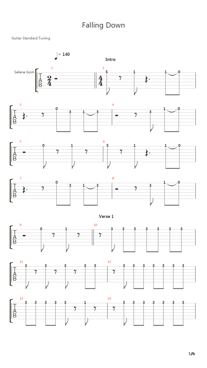 Falling Down吉他谱