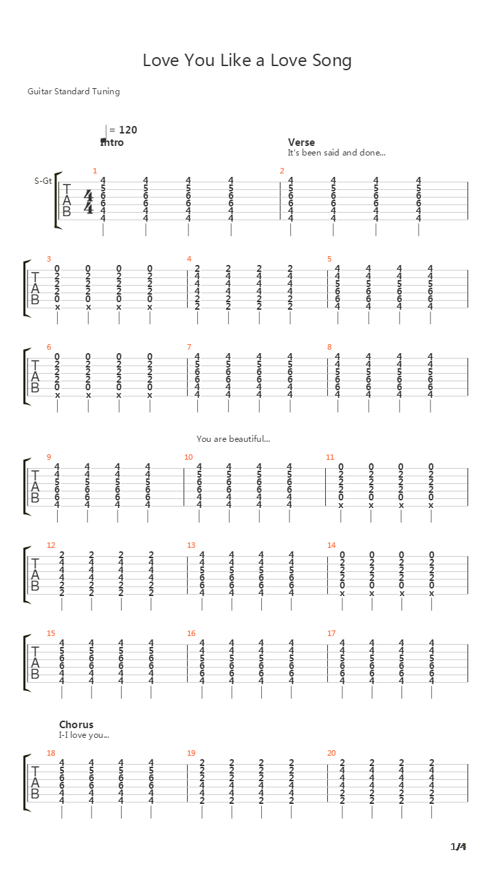 Love You Like A Love Song吉他谱
