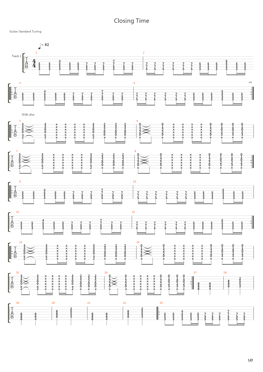 Closing Time吉他谱