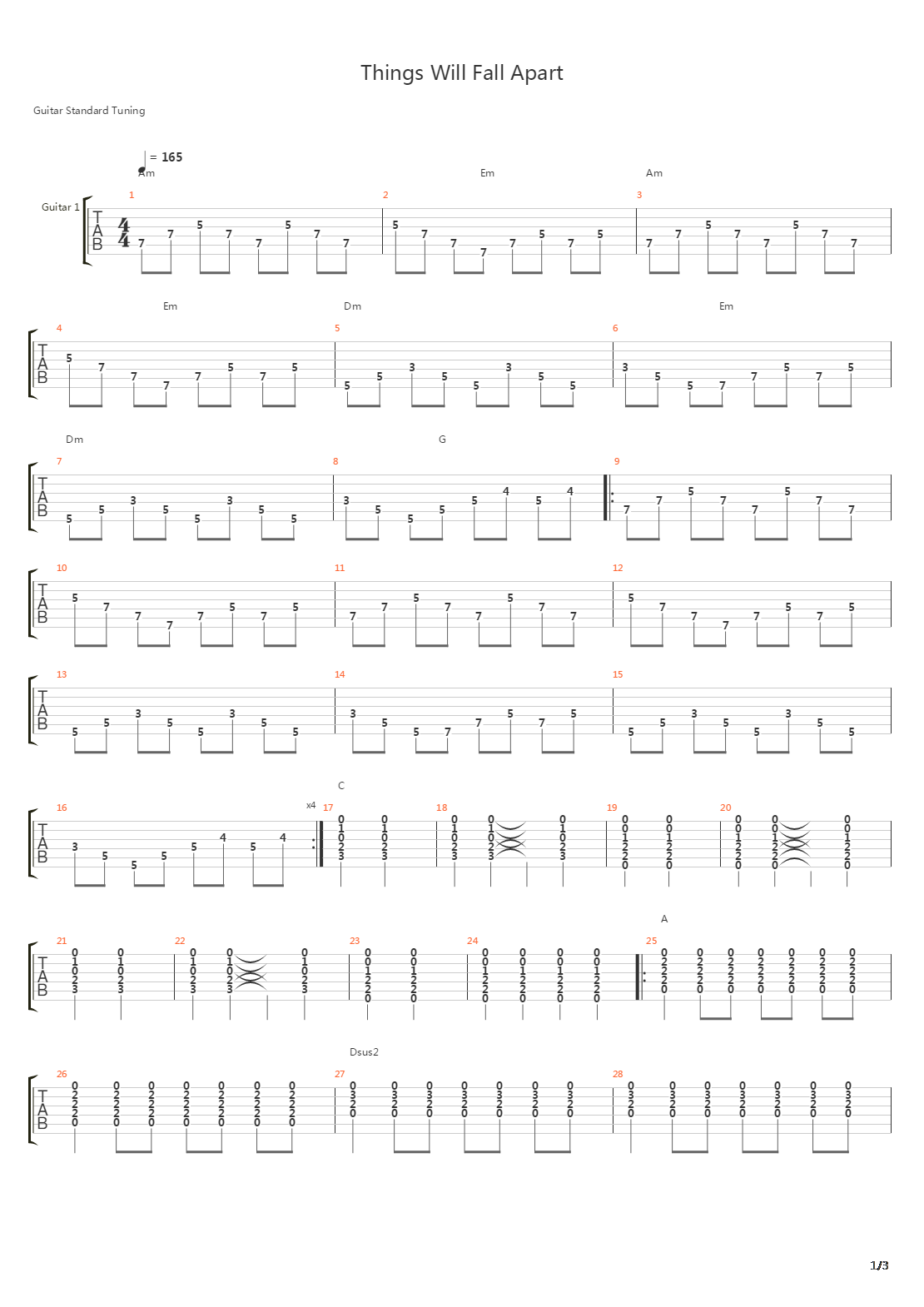 Things Will Fall Apart吉他谱