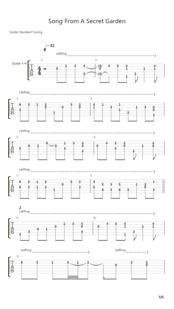 Song From A Secret Garden Acousic吉他谱