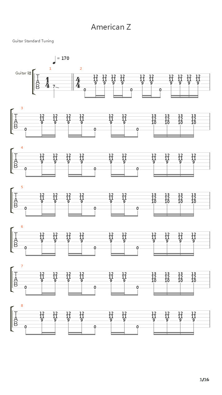 American Z吉他谱