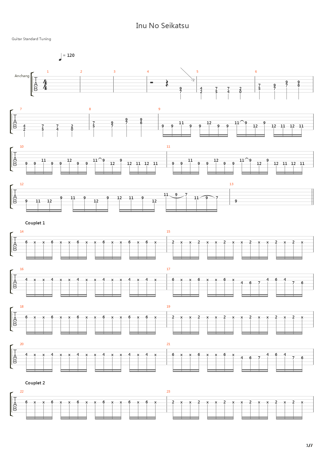 Inu No Seikatsu吉他谱