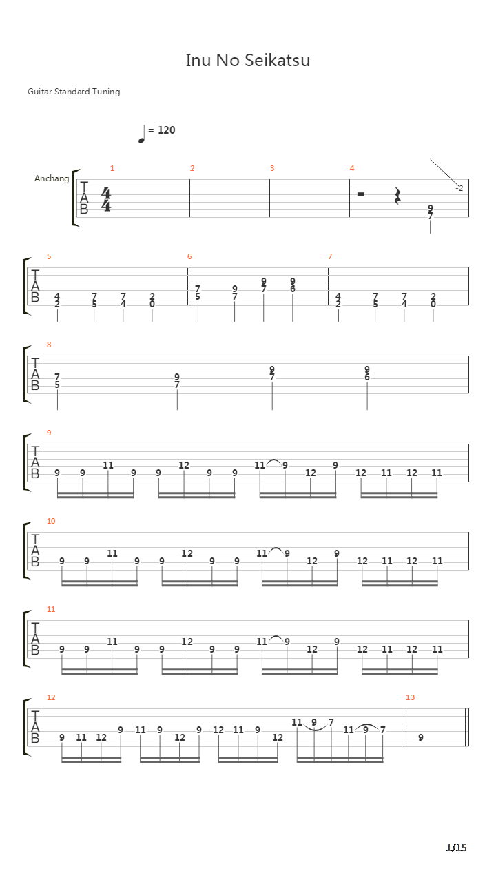 Inu No Seikatsu吉他谱