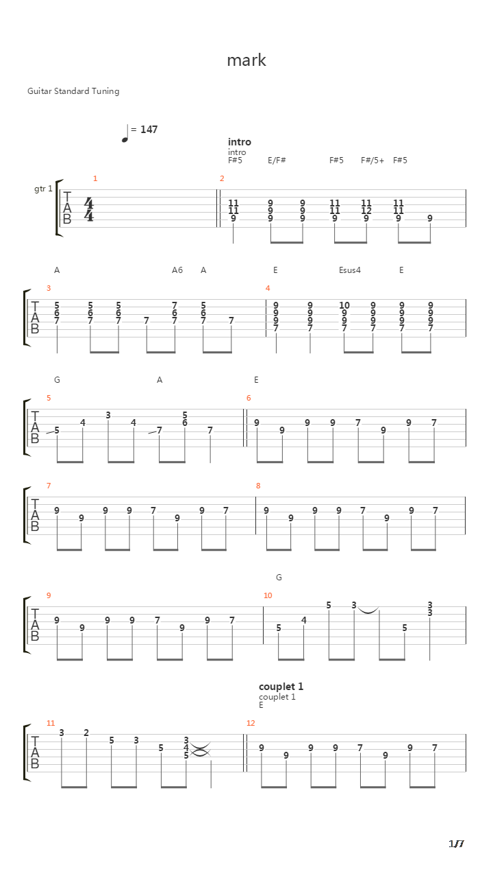 Mark吉他谱