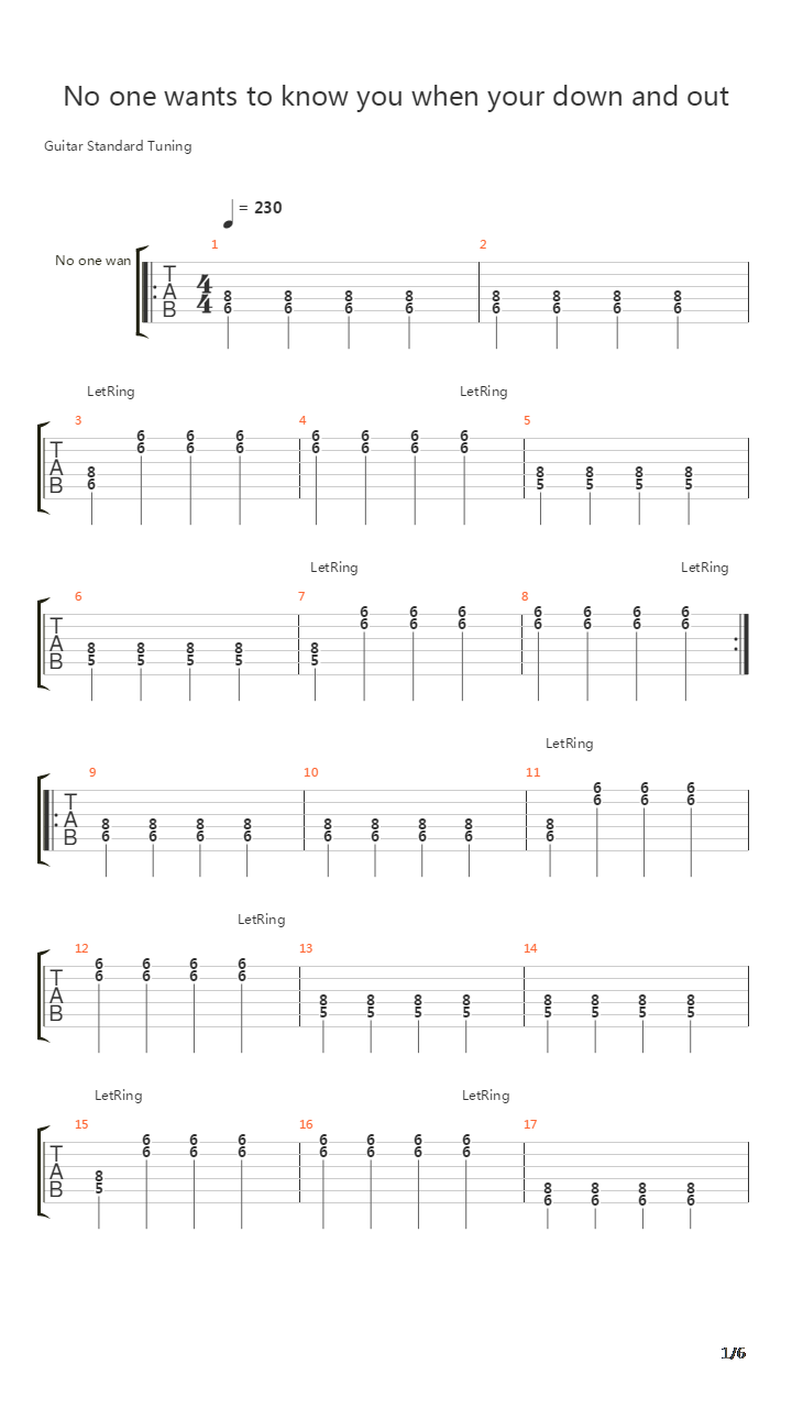No One Want To Know You When Your Down And Out吉他谱