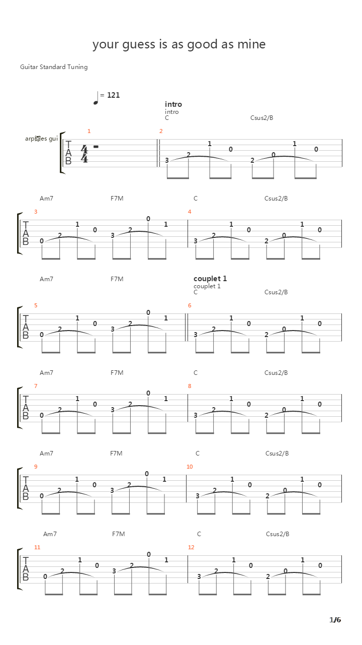 Your Guess Is As Good As Mine吉他谱