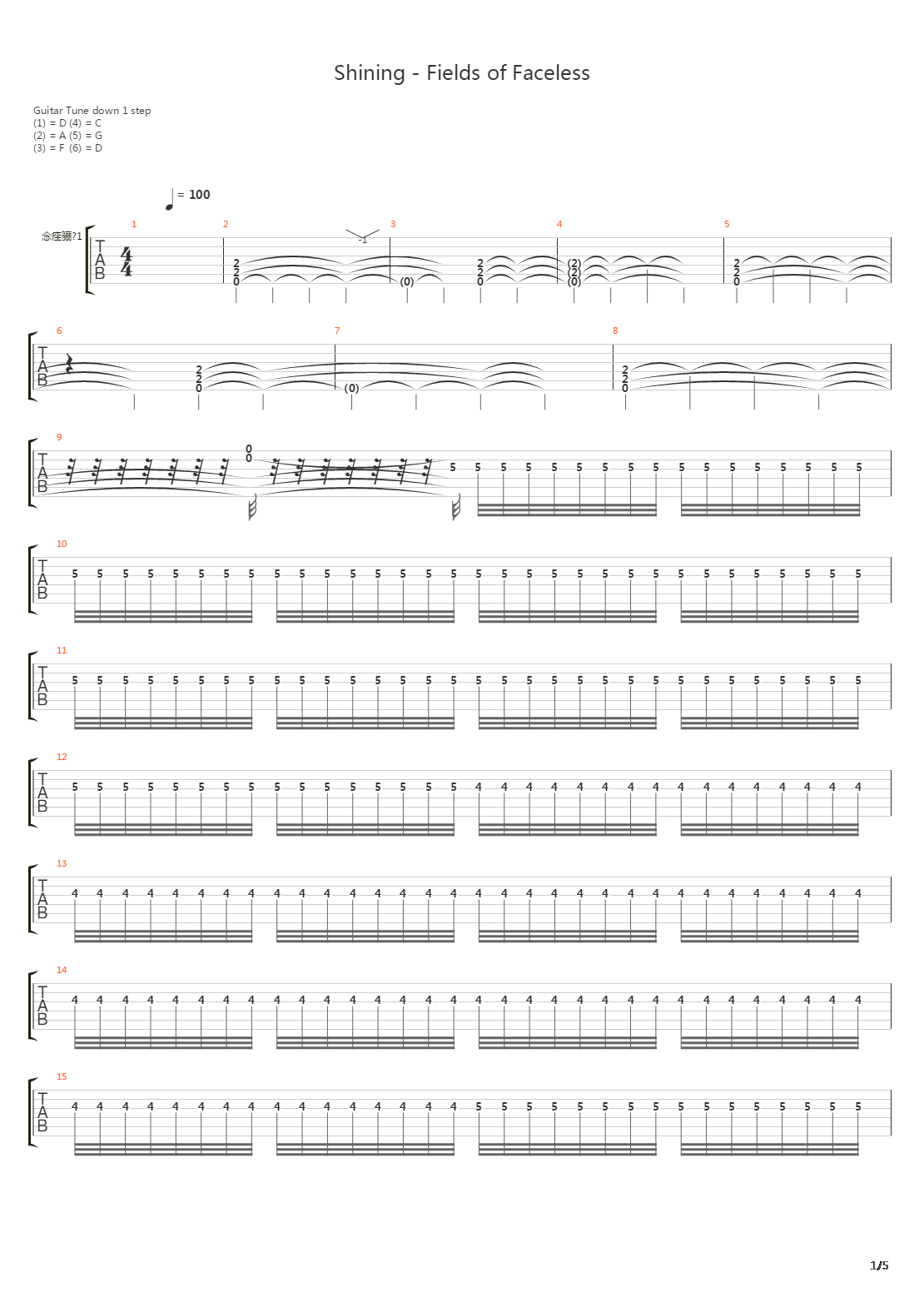 Fields Of Faceless吉他谱