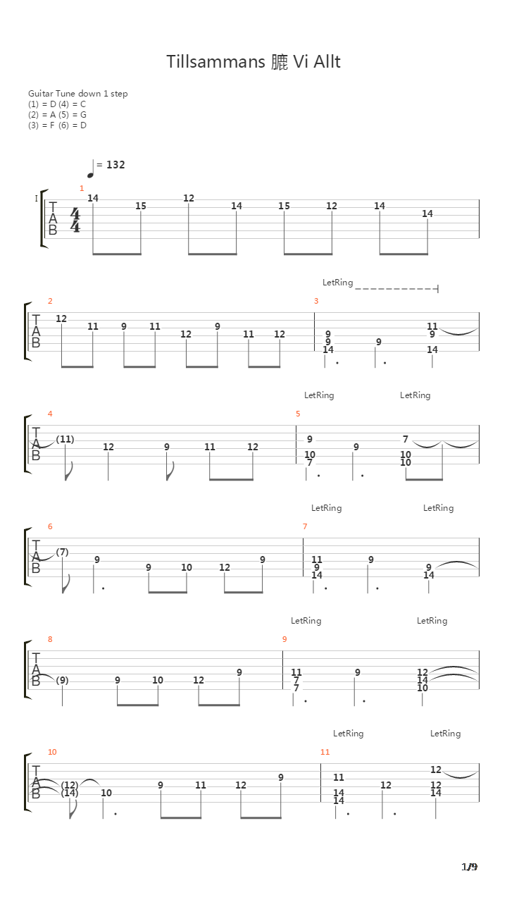 Tillsammans Ar Vi Allt吉他谱