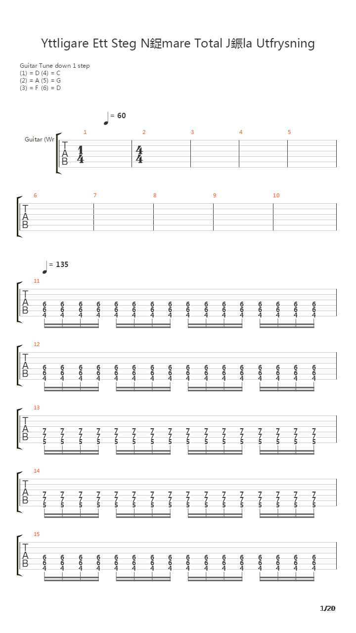 Yttligare Ett Steg Narmare Total Javla Utfrysning吉他谱