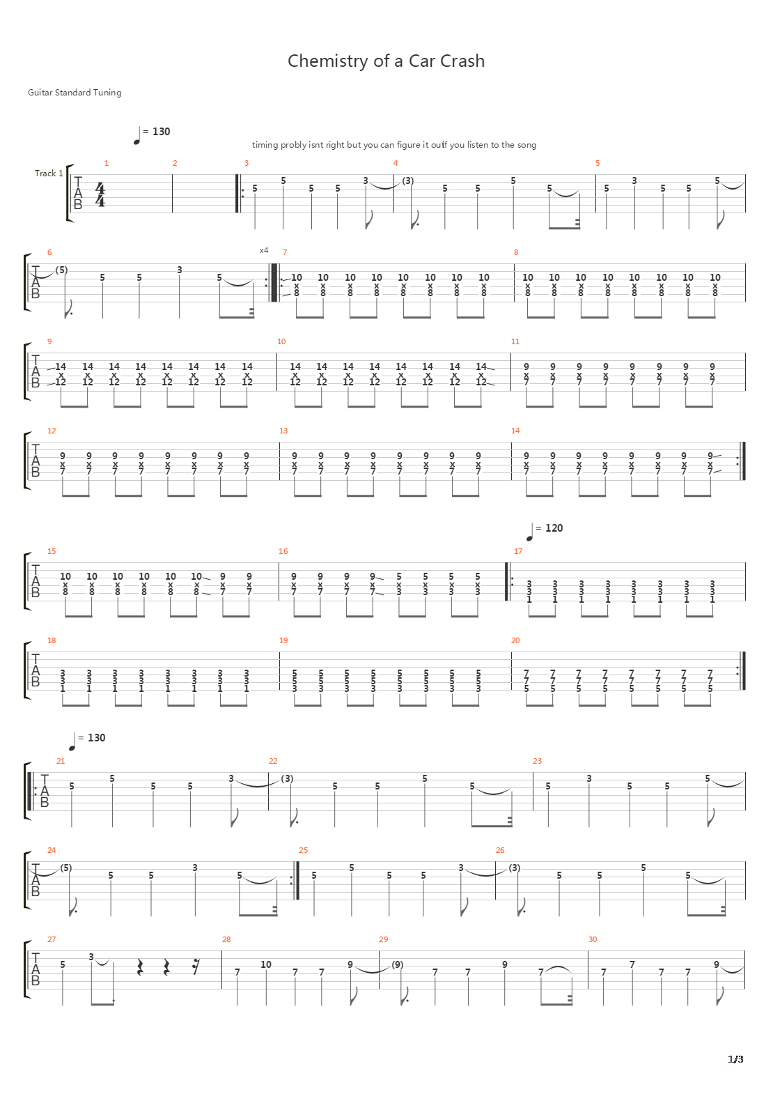 Chemistry Of A Car Crash吉他谱
