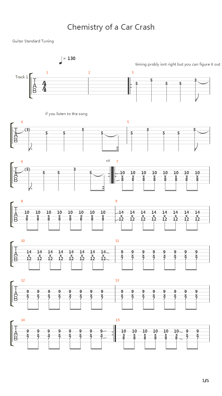 Chemistry Of A Car Crash吉他谱