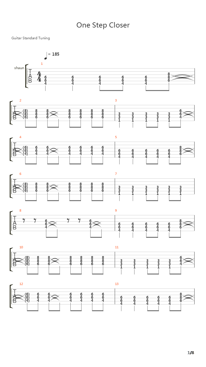 One Step Closer吉他谱
