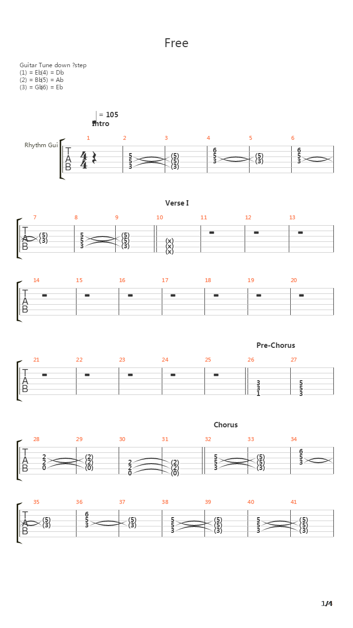 Free吉他谱