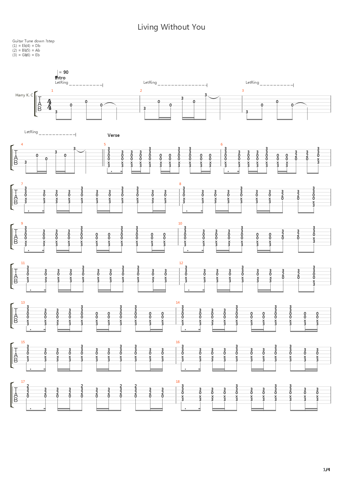 Living Without You吉他谱