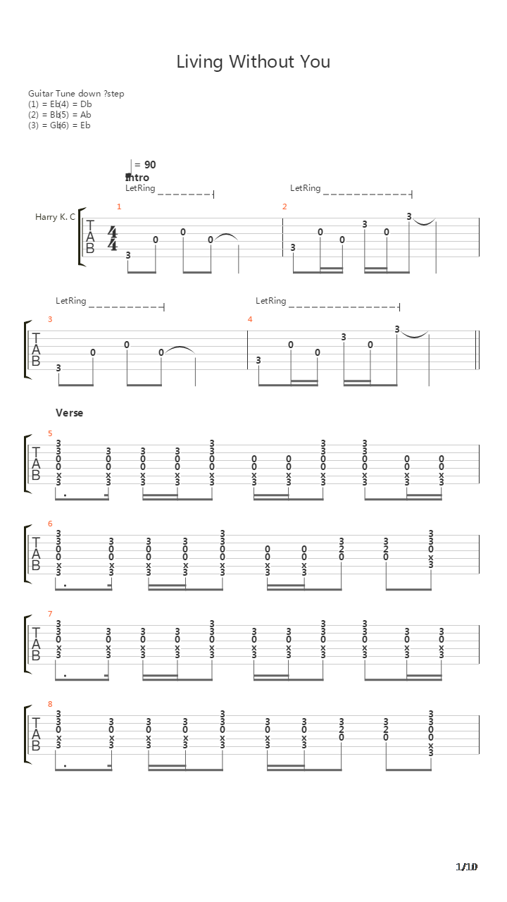 Living Without You吉他谱