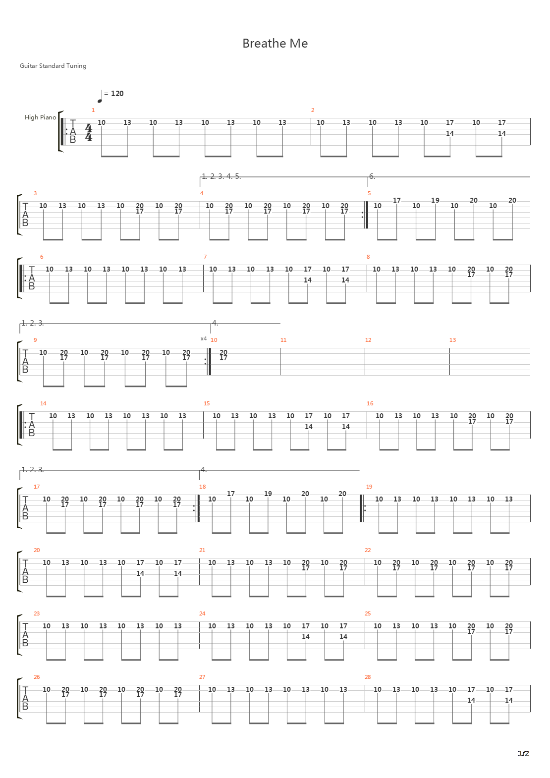 Breathe Me吉他谱