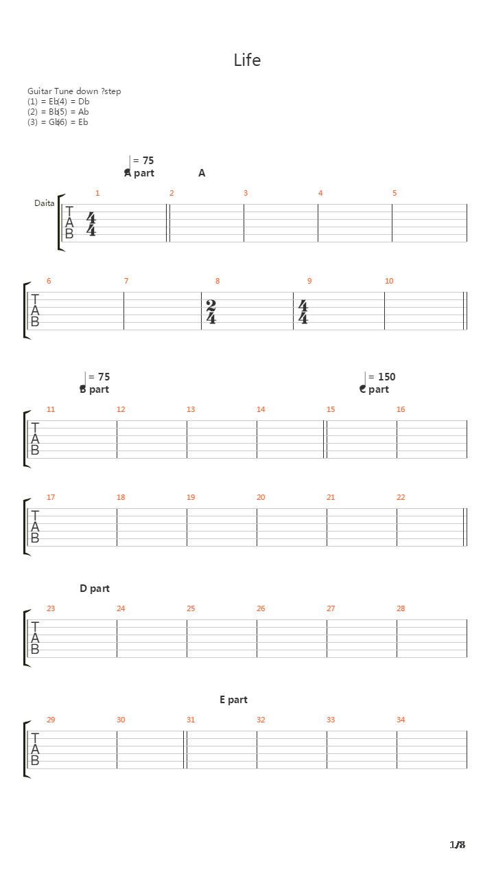 Life吉他谱