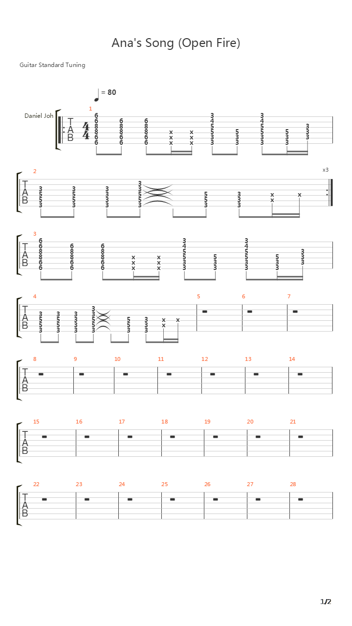 Anas Song Open Fire吉他谱