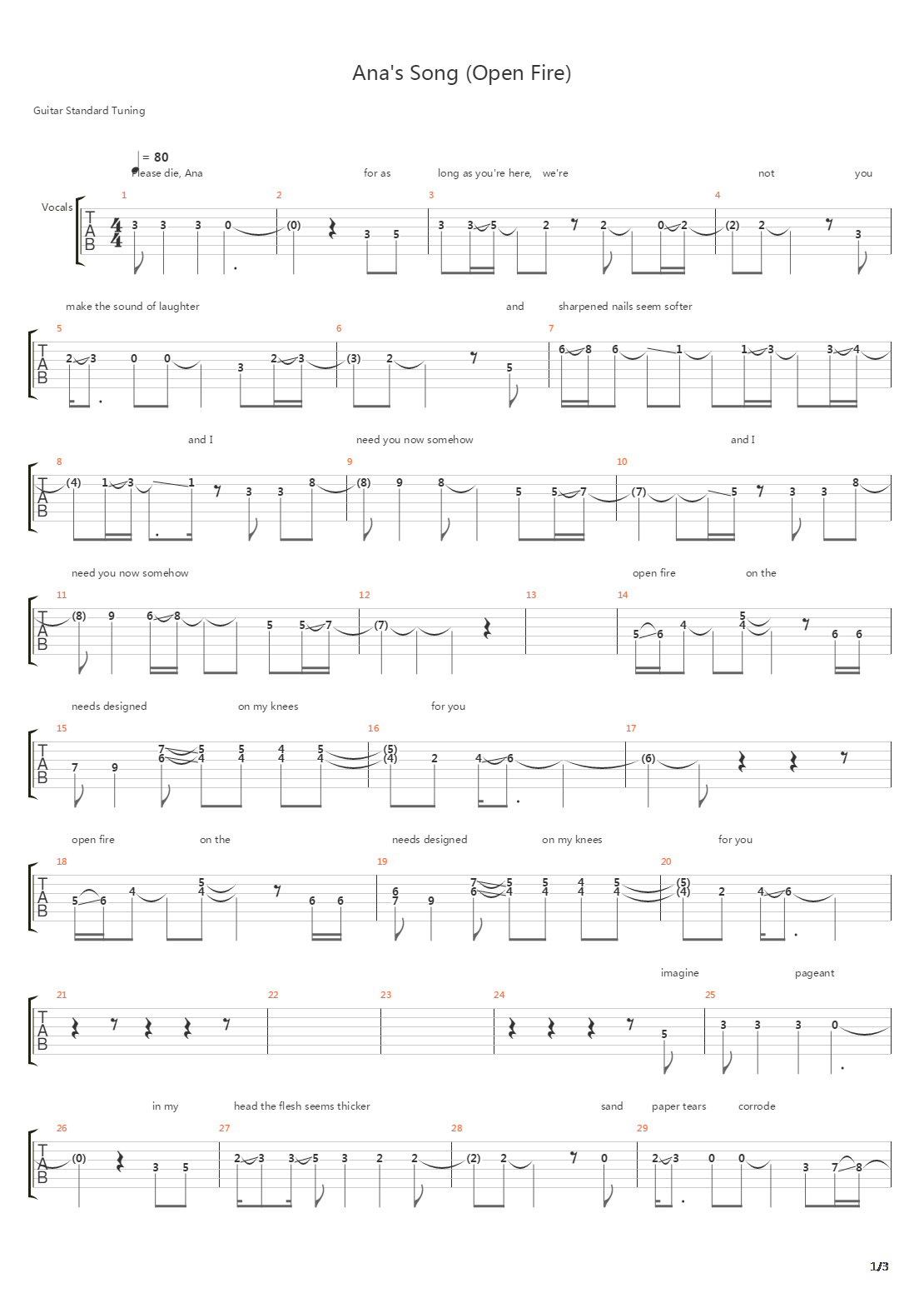 Anas Song Open Fire吉他谱