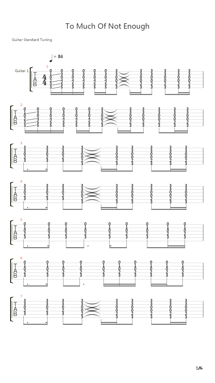 To Much Of Not Enough吉他谱