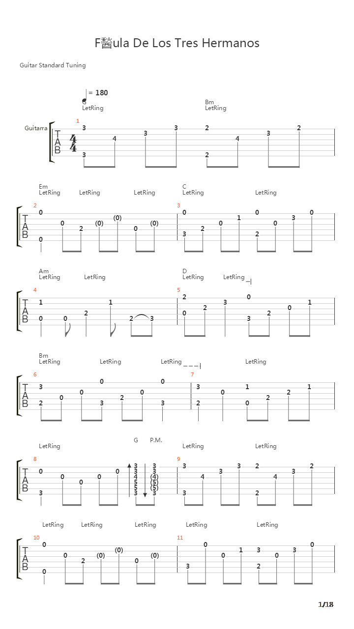 Fbula De Los Tres Hermanos吉他谱