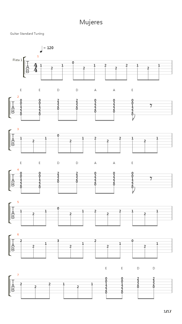 Mujeres吉他谱
