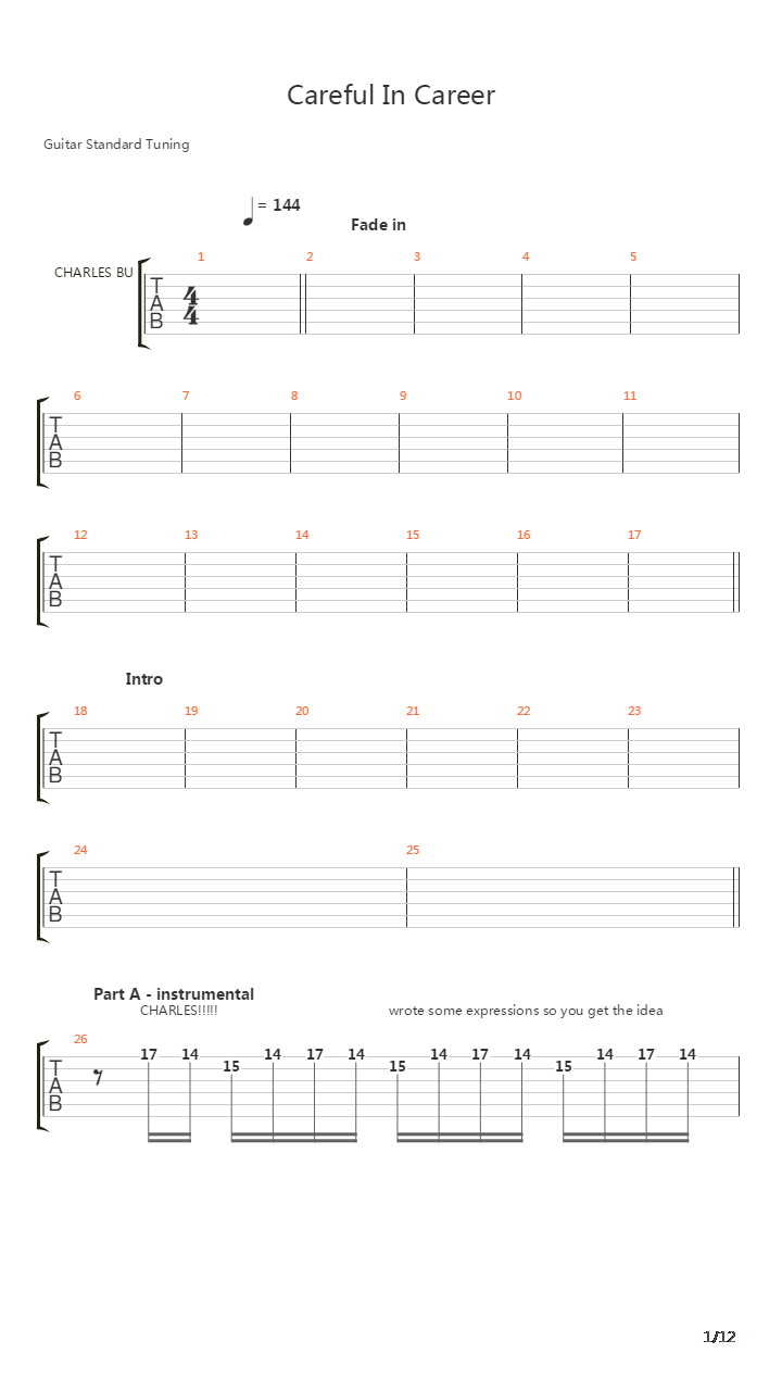 Careful In Career吉他谱