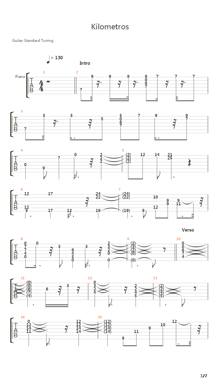 Kilometros吉他谱