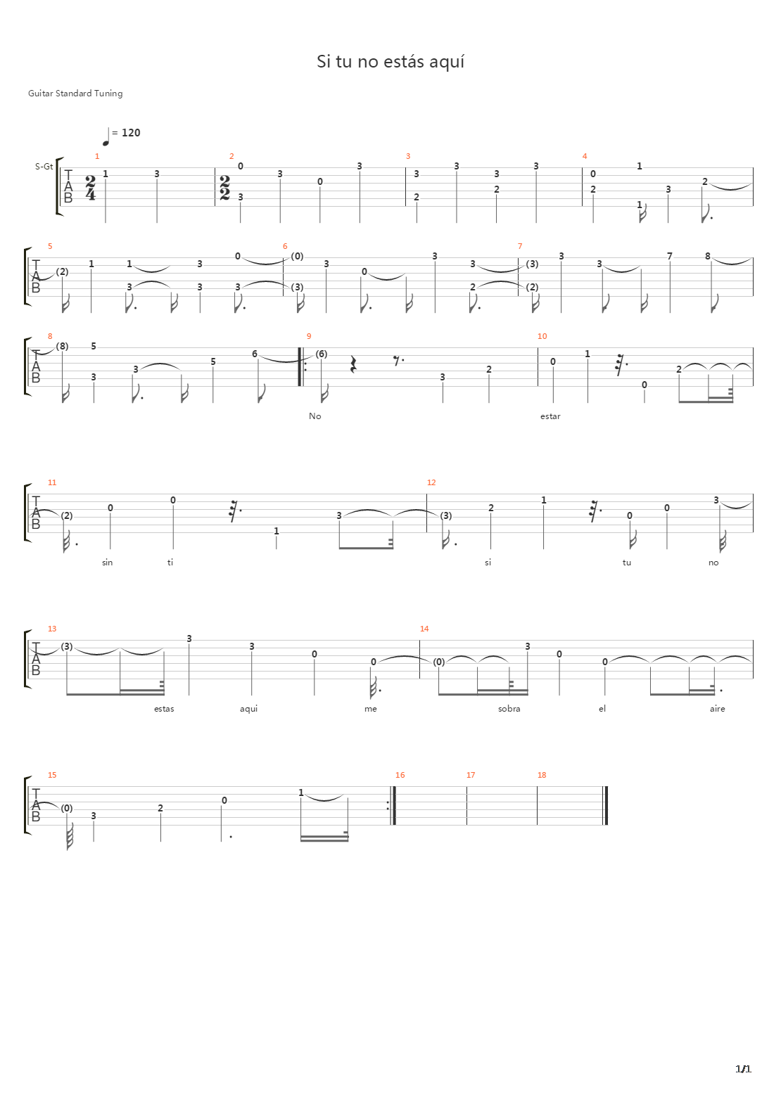 Si Tu No Estas Aqui吉他谱