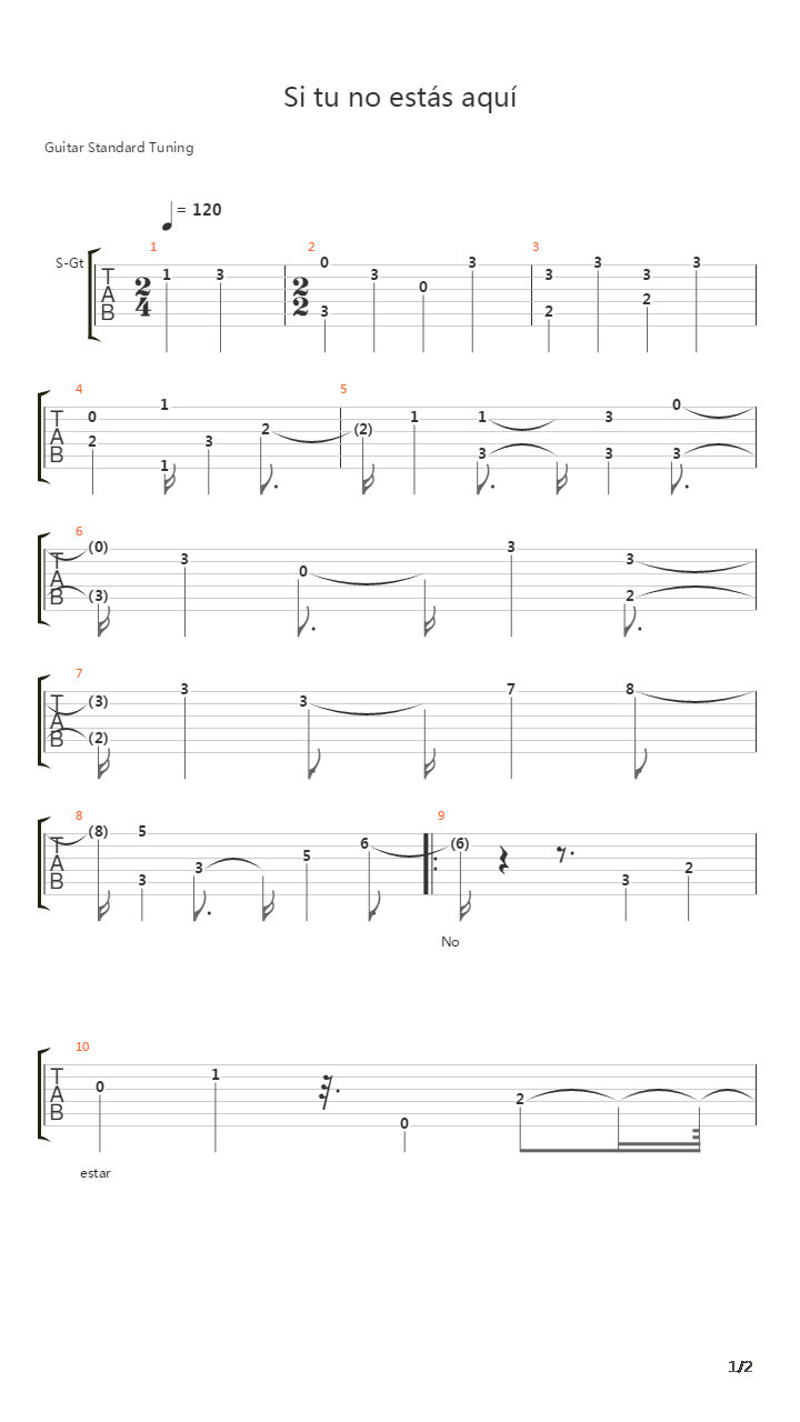 Si Tu No Estas Aqui吉他谱