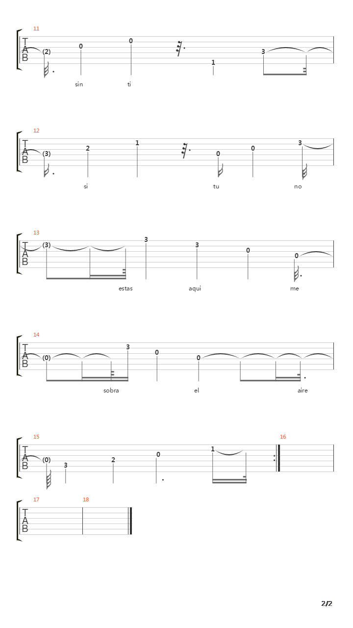 Si Tu No Estas Aqui吉他谱
