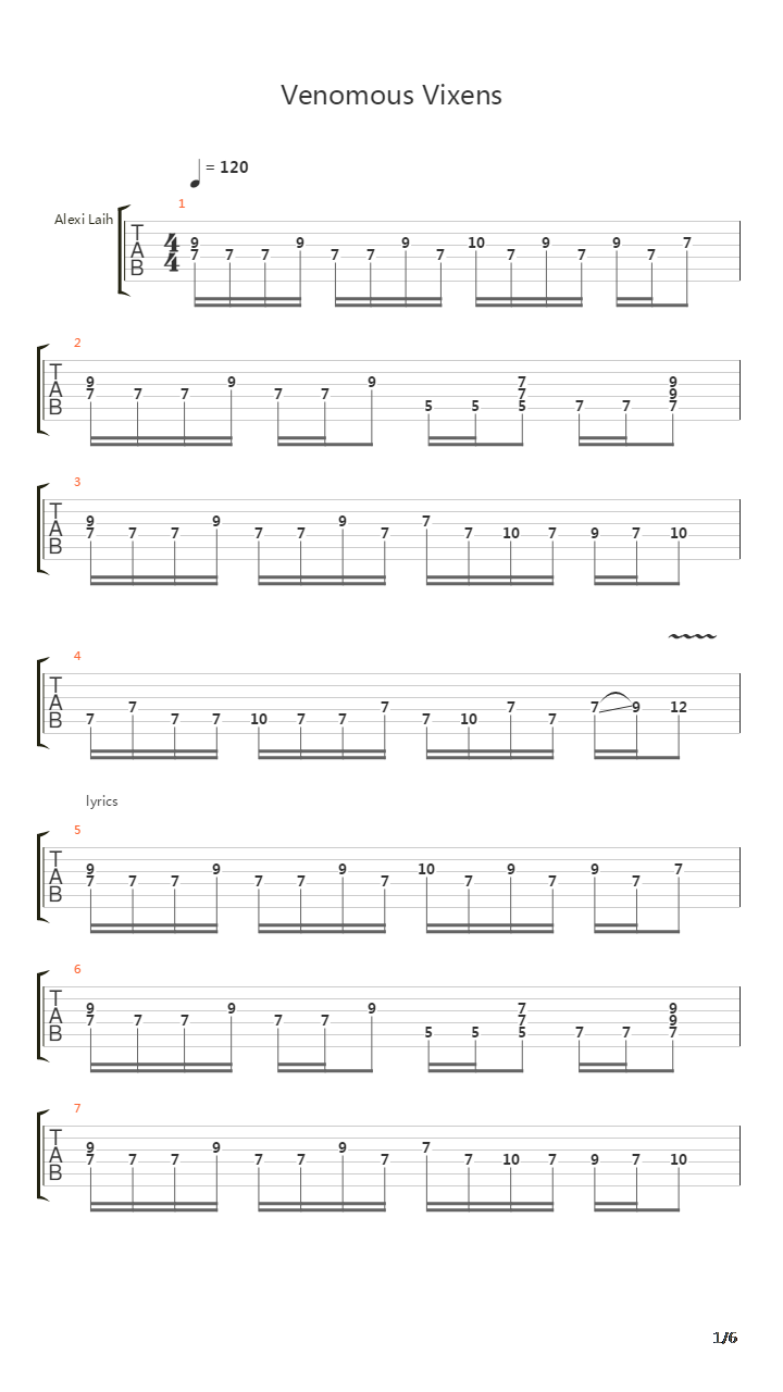 Venomous Vixens吉他谱