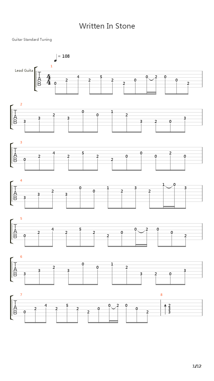 Written In Stone吉他谱