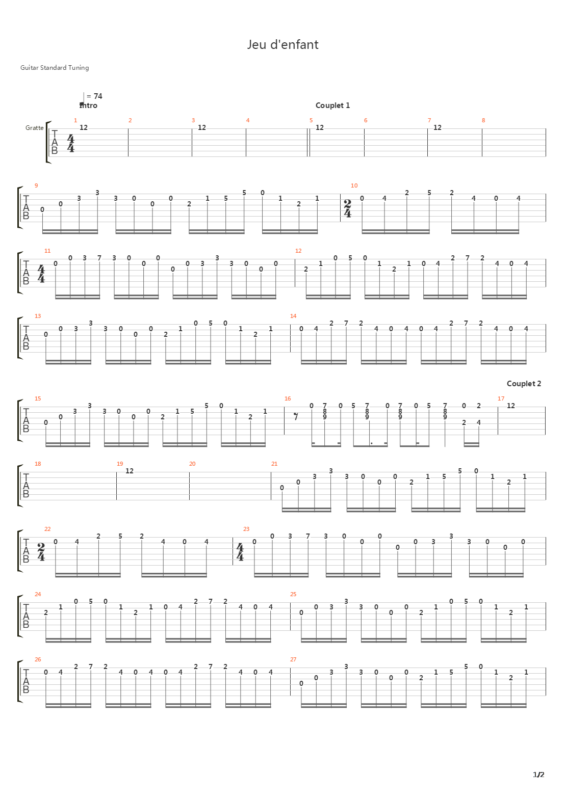 Jeu Denfant吉他谱