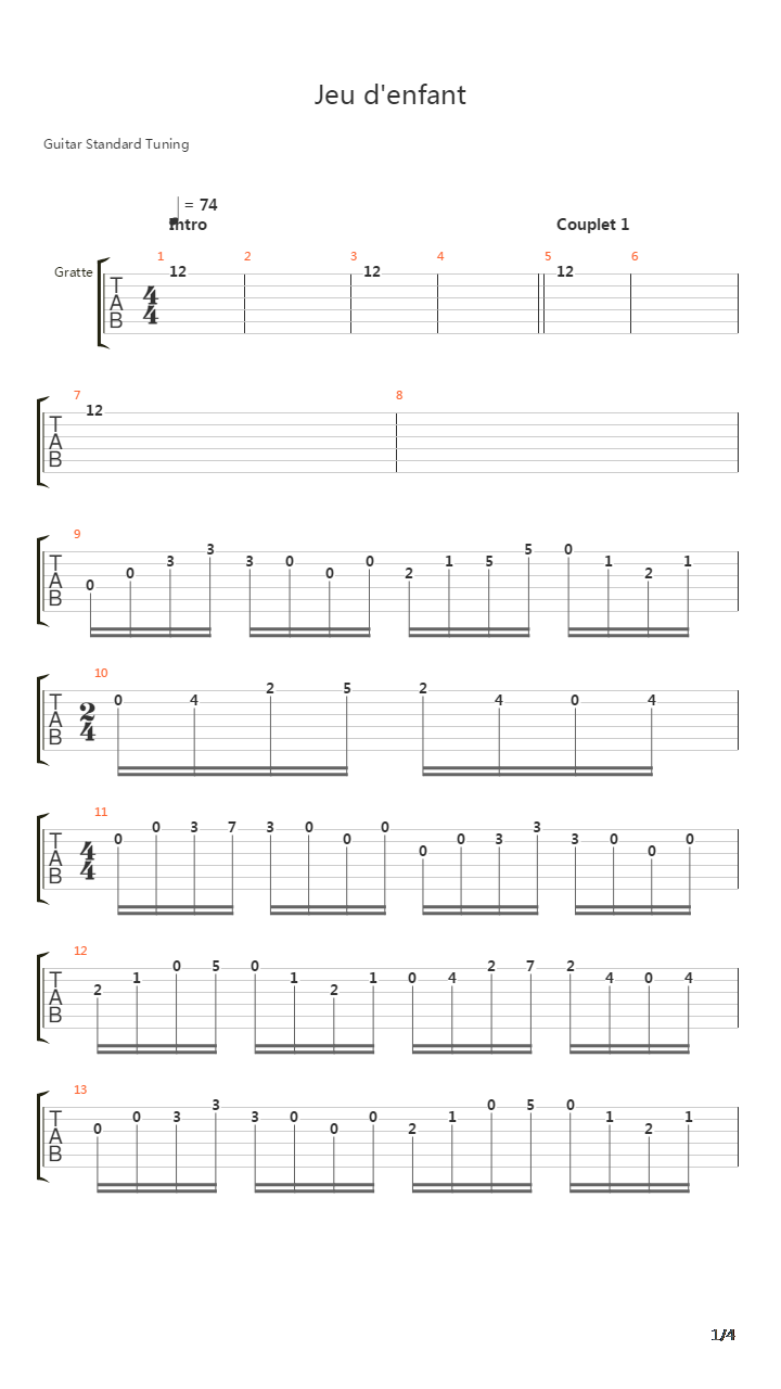 Jeu Denfant吉他谱