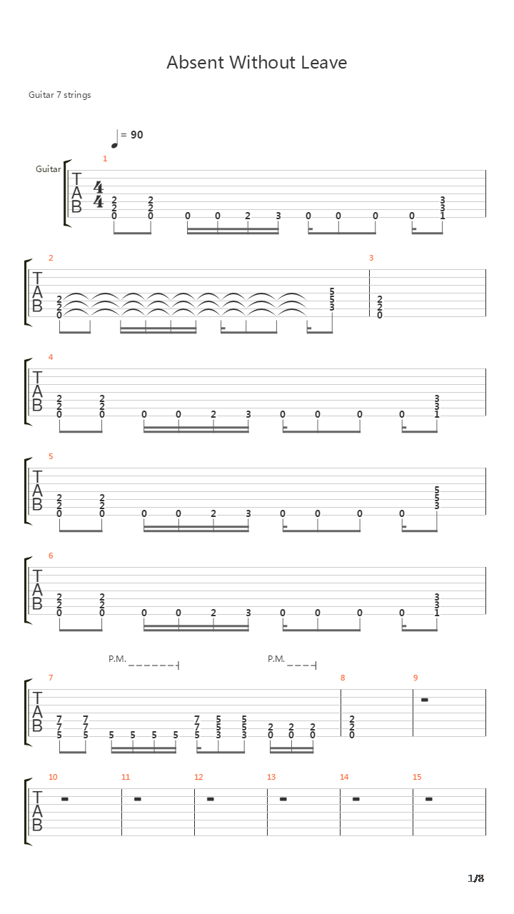 Absent Without Leave吉他谱