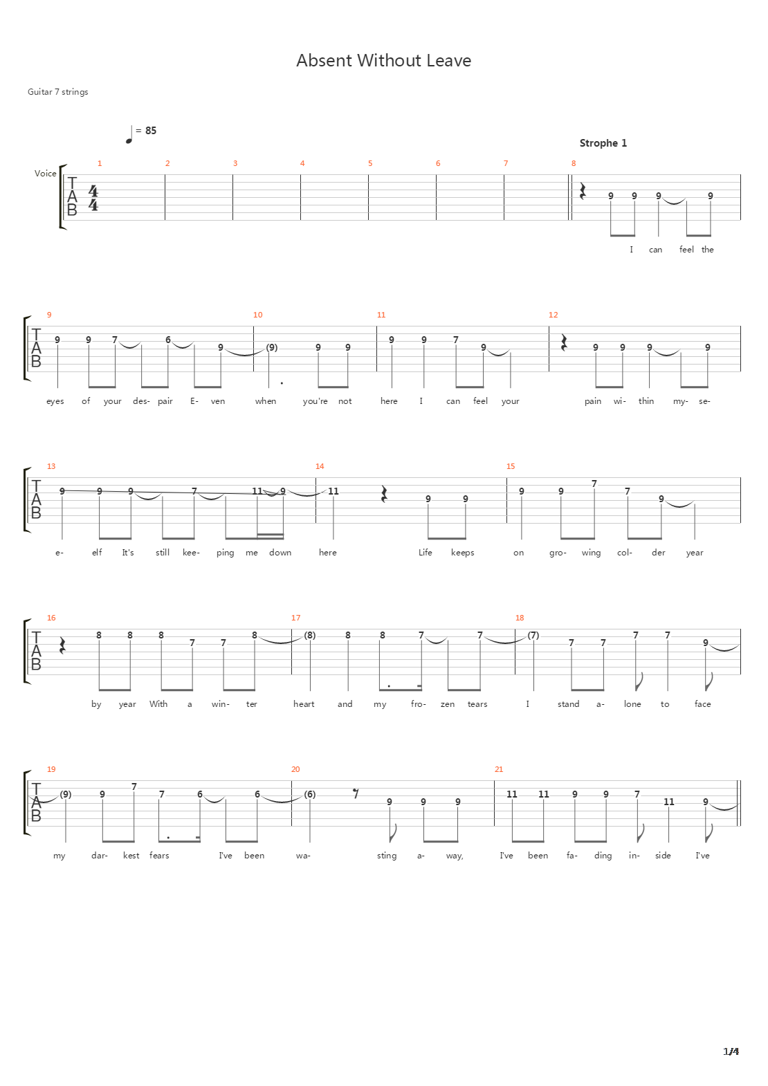 Absent Without Leave吉他谱