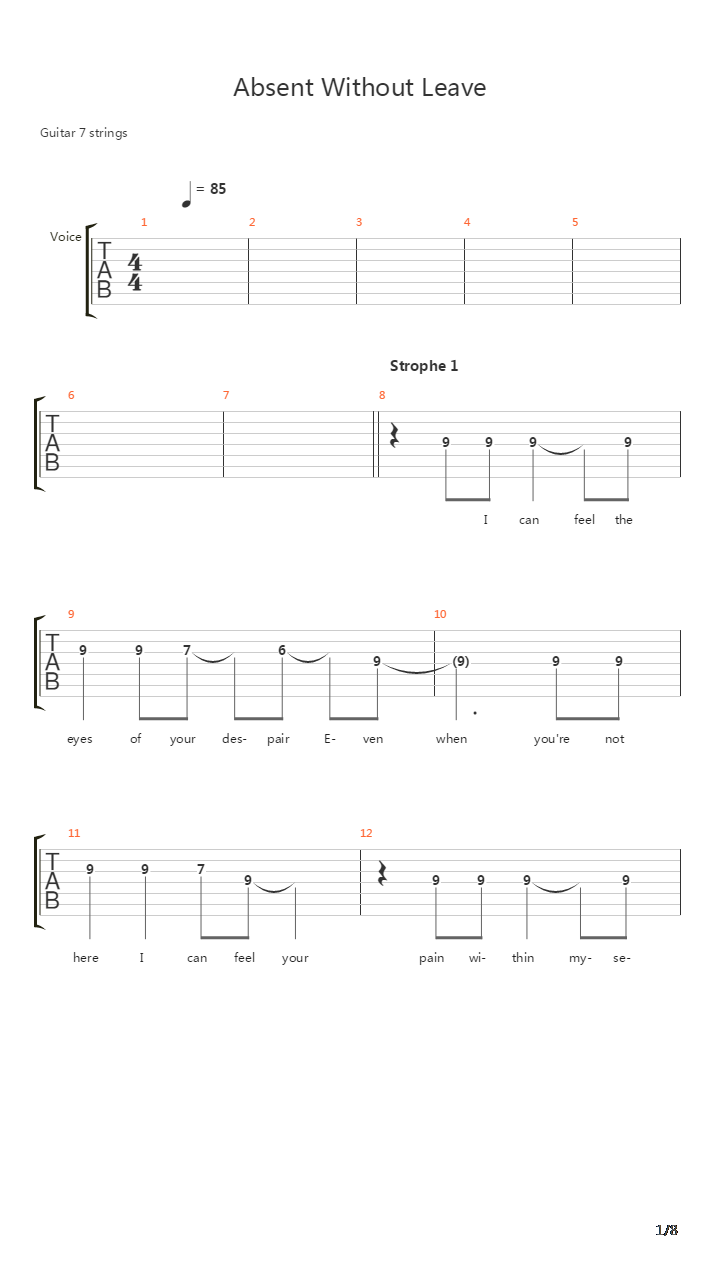Absent Without Leave吉他谱