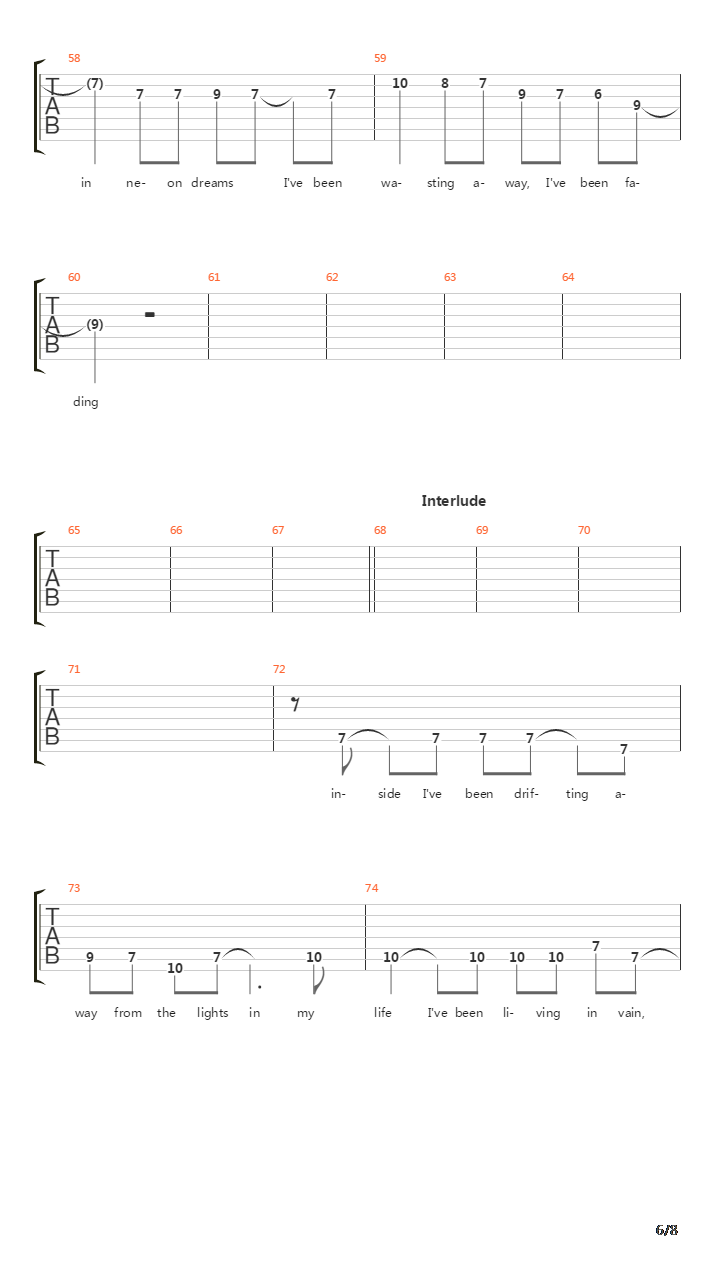 Absent Without Leave吉他谱