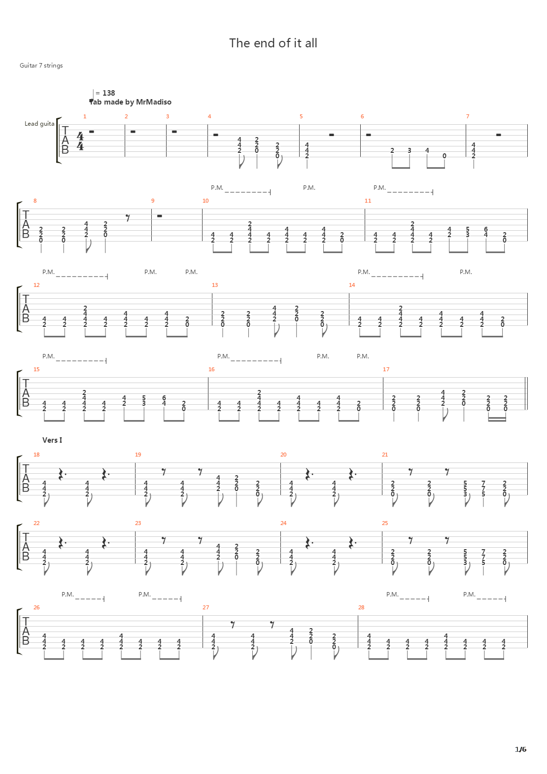 The End Of It All吉他谱
