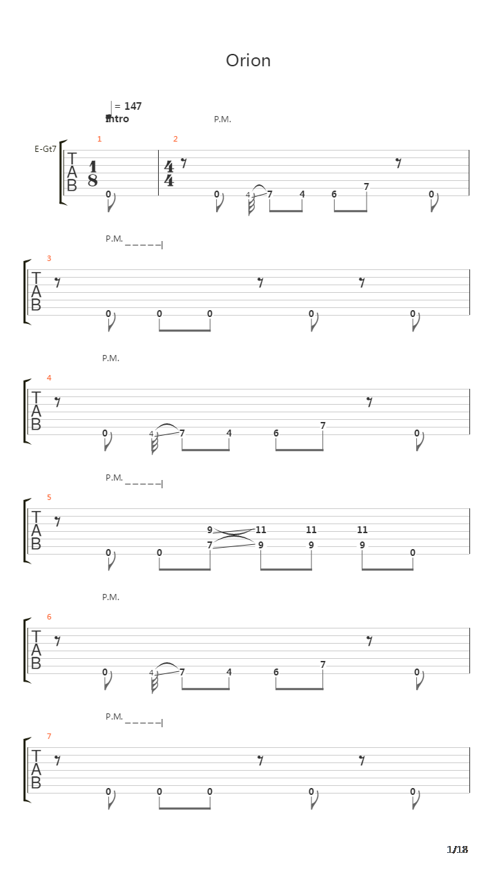 Orion吉他谱