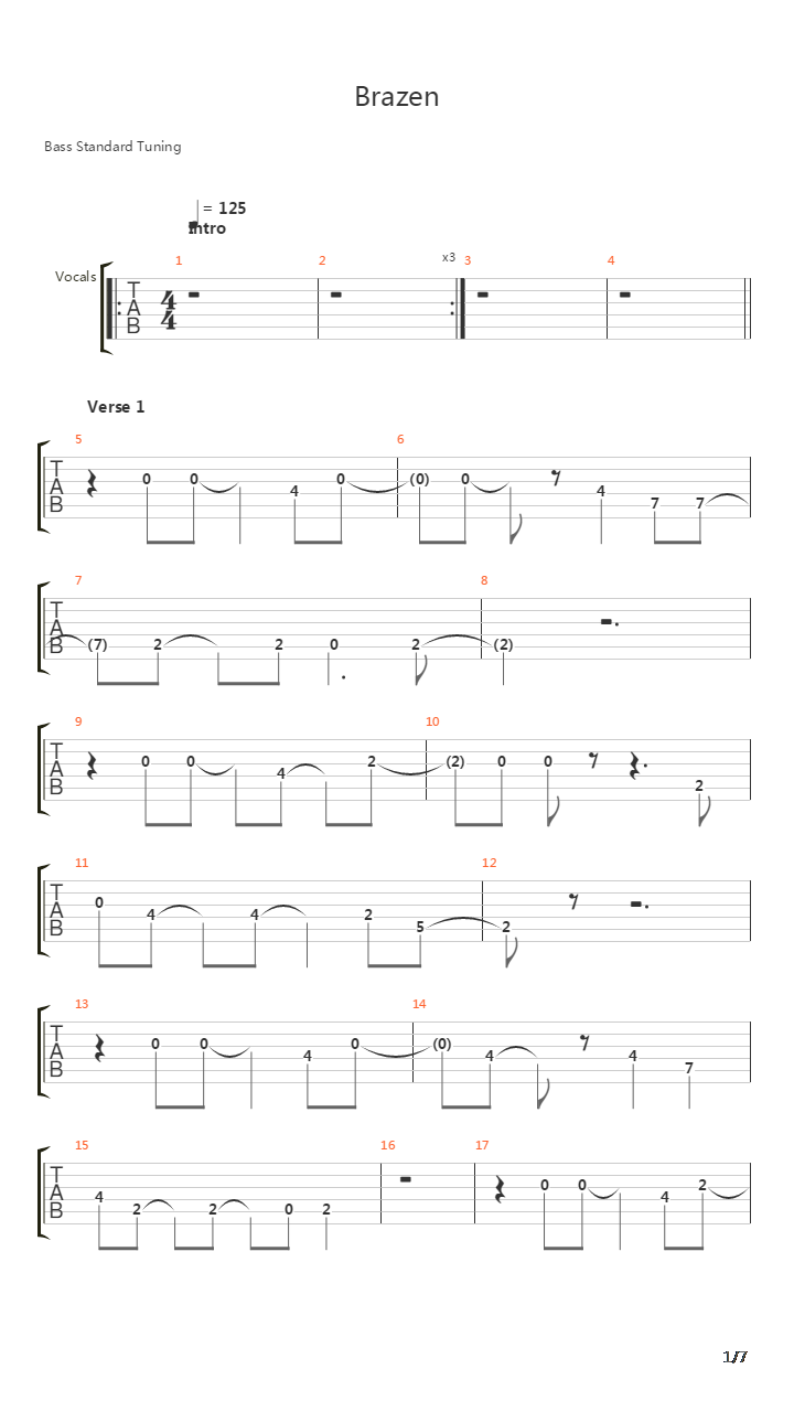 Brazen吉他谱