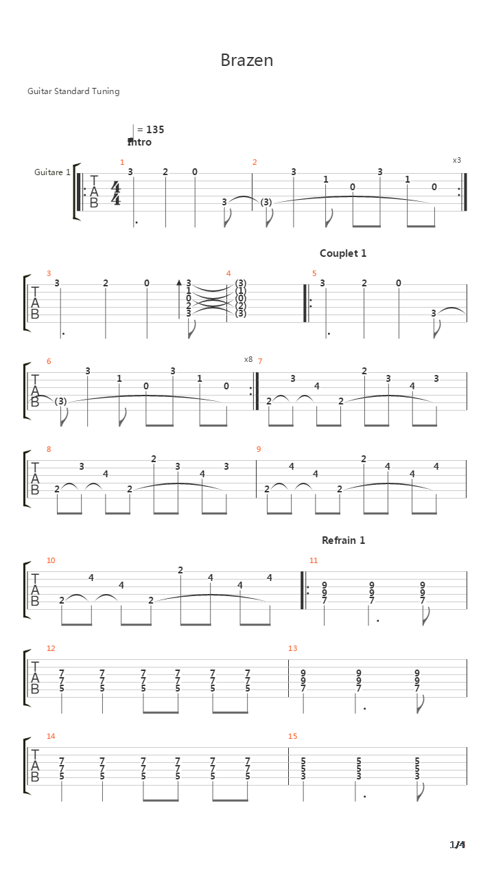 Brazen吉他谱