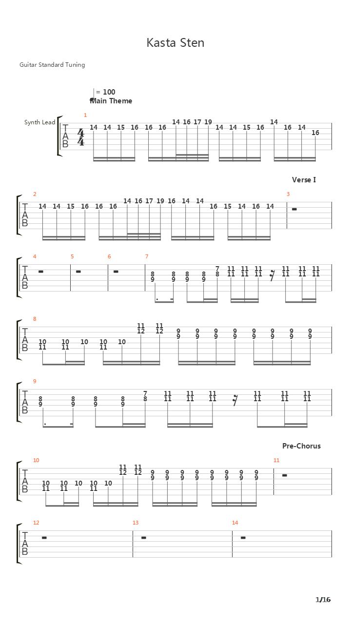 Kasta Sten吉他谱