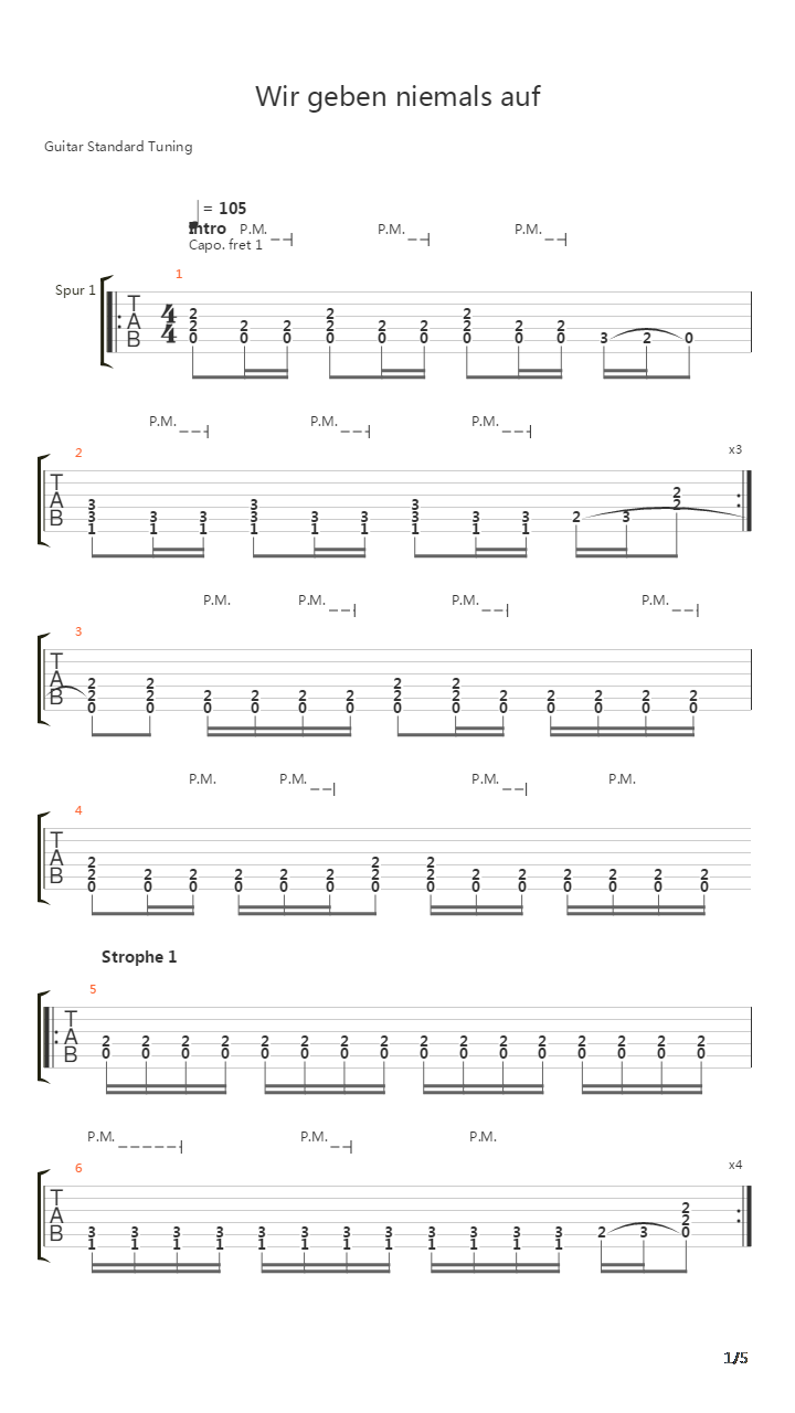 Wir Geben Niemals Auf吉他谱